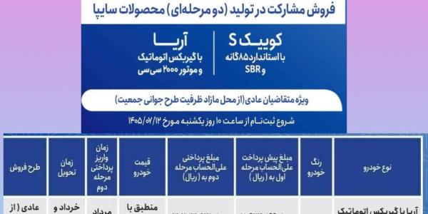 فروش محصولات سایپا طرح کشارکت در تولید